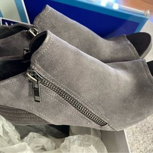 Suede peep toe boots